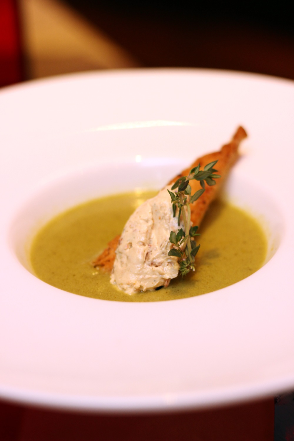 Watercress and Soya Milk Soup with Sundried Tomato Nougat